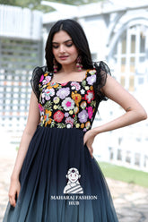 Luxury Gown with Digital Print and Cotton Lining